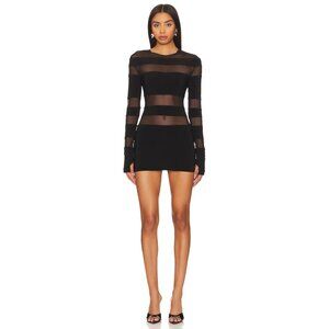 Norma Kamali Black Sheer Stripe Long Sleeve Dress
